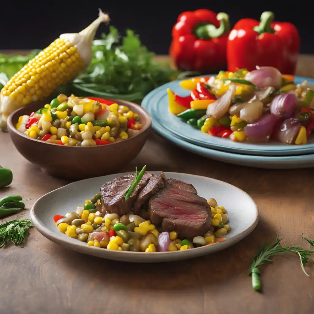 Tender Mignon with Onion, Bell Pepper, and Green Corn