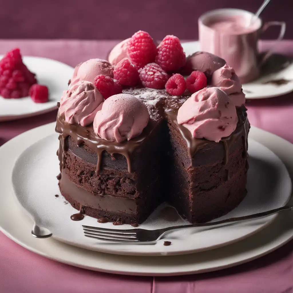 Moist Chocolate Cake with Raspberry Gelato