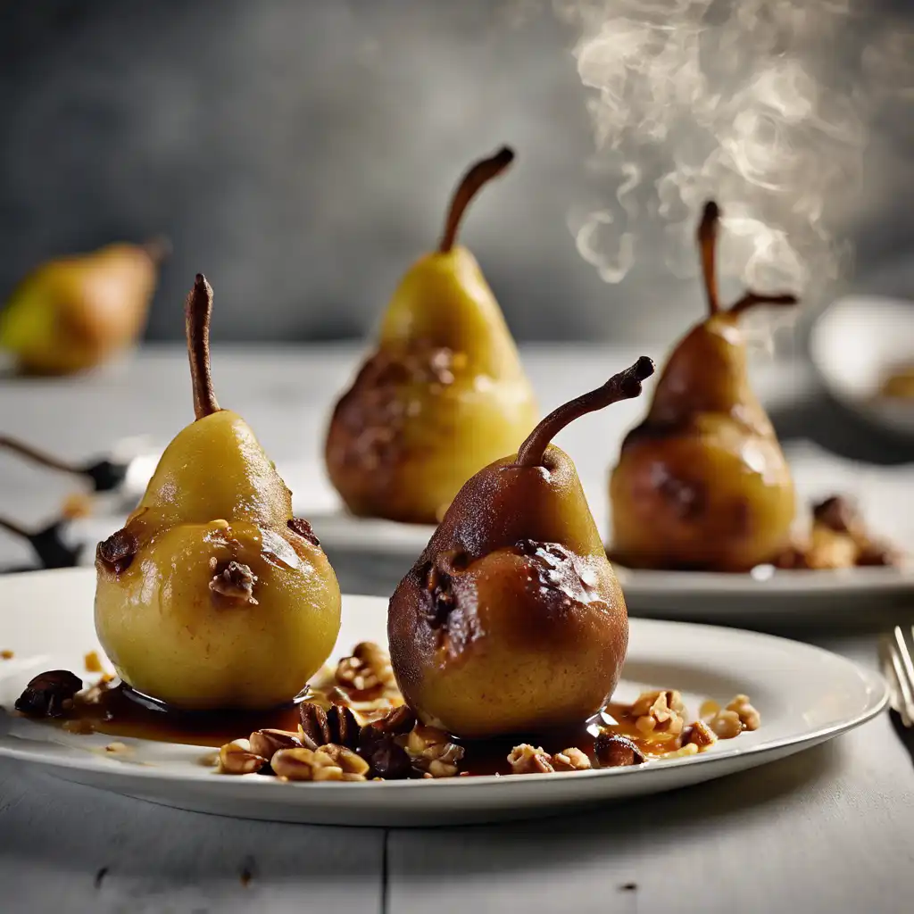 Stuffed Pears with Nuts and Flambéed with Brandy