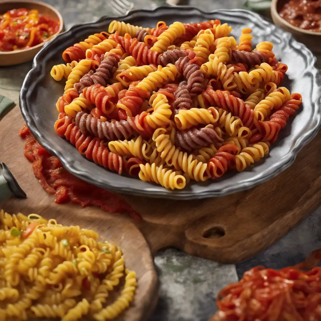 Screw-shaped Pasta with Peppers and Linguica