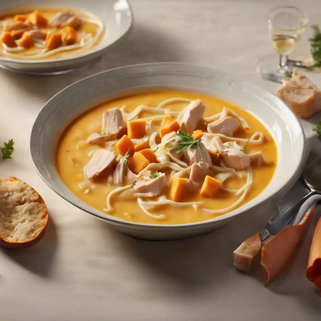 Sweet Potato, Chicken, and Fresh Fettuccine Soup