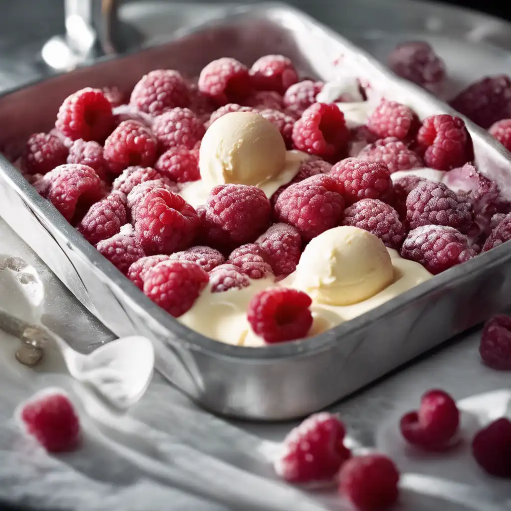 Raspberries in the oven with ice cream