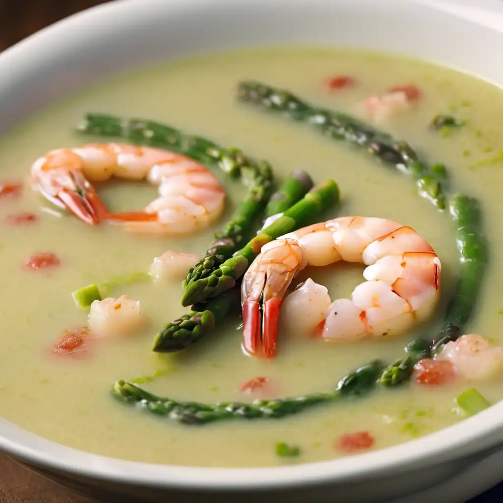 Cold Cebolla Soup with Shrimp and Asparagus