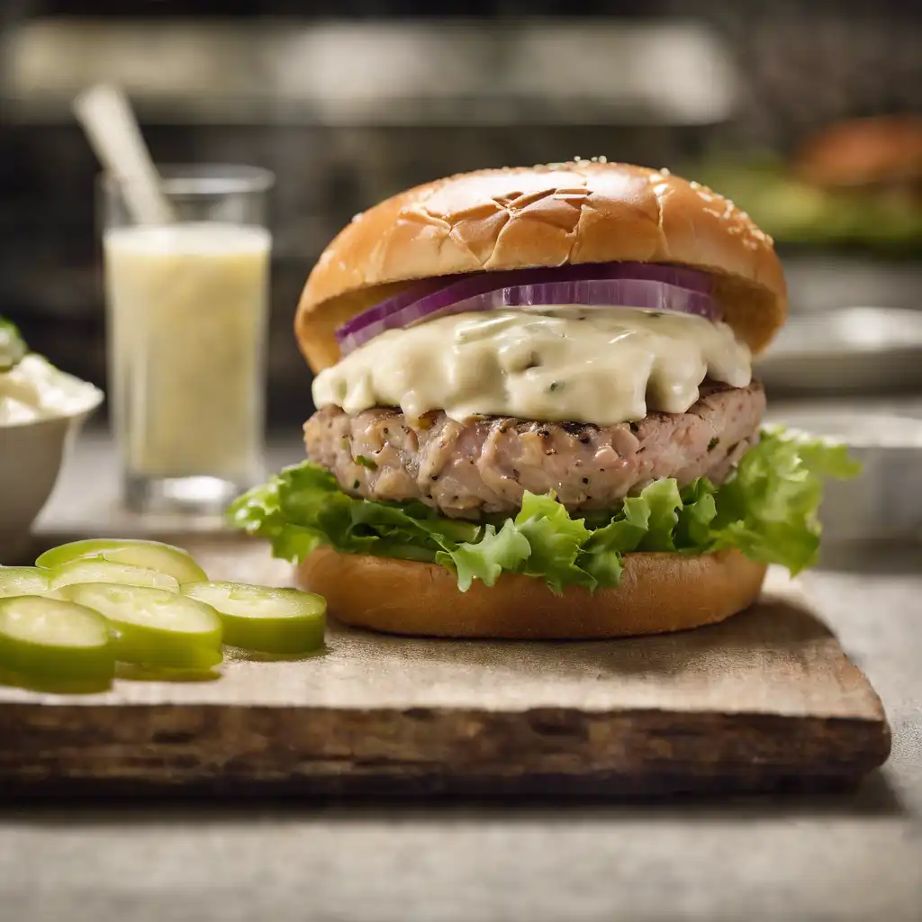 Tuna Hamburger with Mayonnaise and Pickles