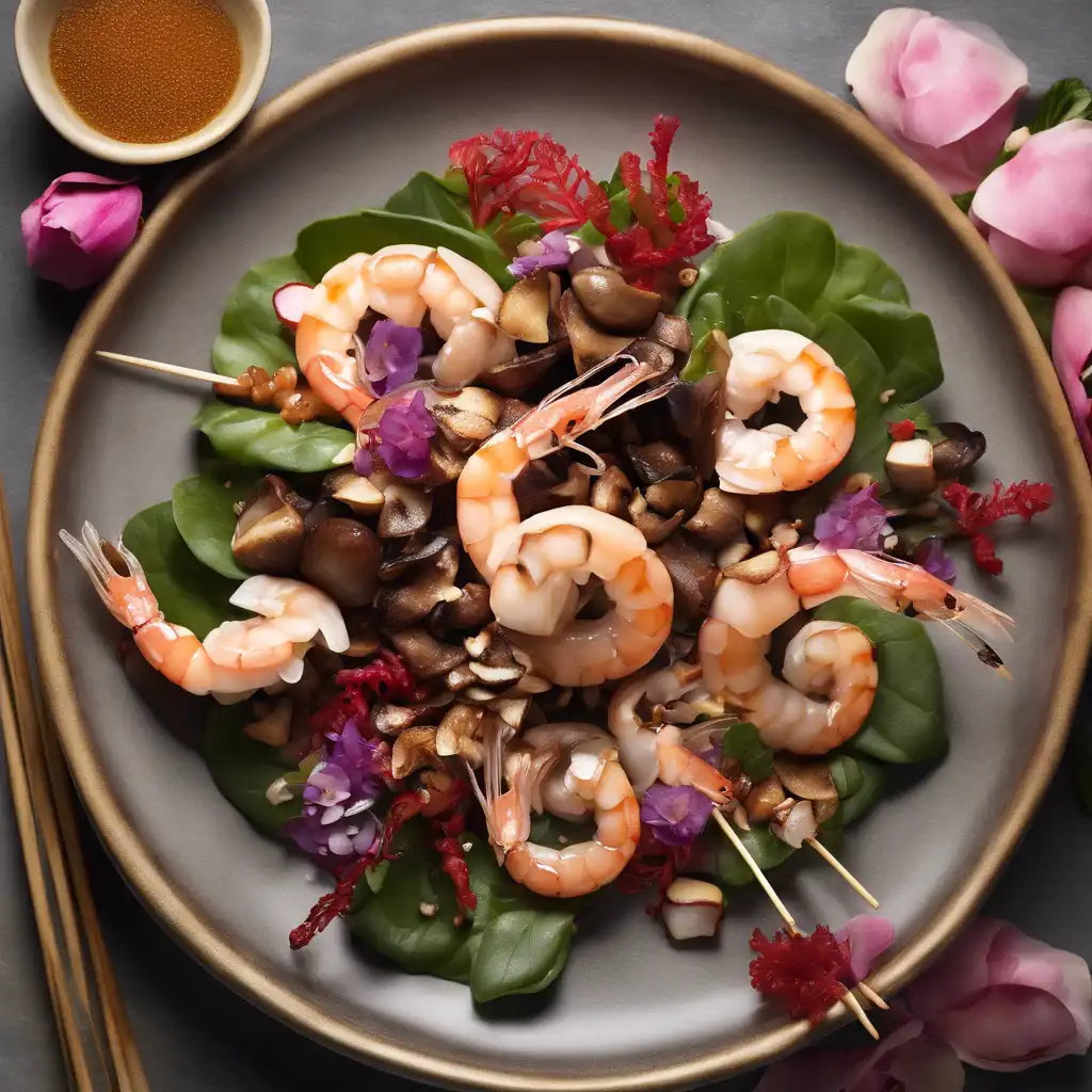 Shiitake and Rose Shrimp Salad with Annatto