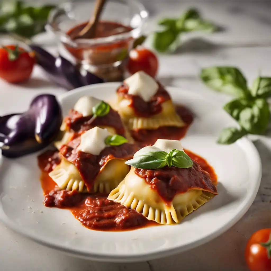 Mozzarella Stuffed Ravioli with Eggplant and Tomato Sauce