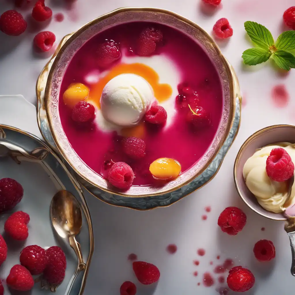 Warm Fruit Soup with Raspberry Liqueur and Vanilla Ice Cream