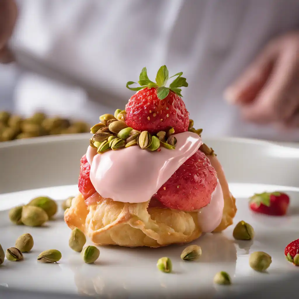 Strawberry Cream Puff with Caramelized Sugar and Pistachios