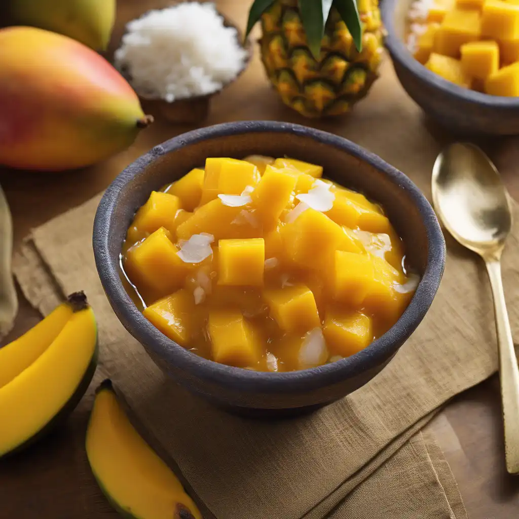 Mango-Mango Compote with Coconut, Pineapple, and Banana