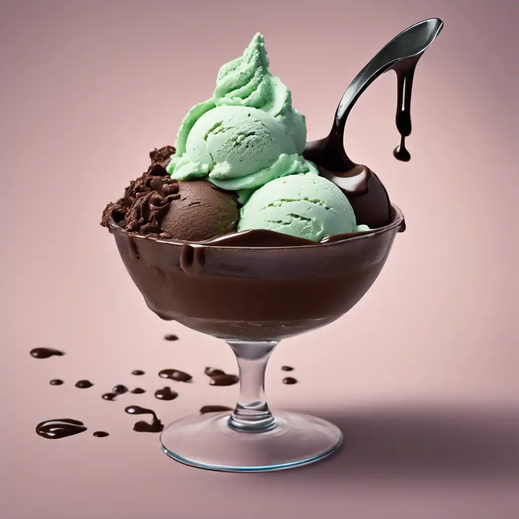 Mint Ice Cream with Chocolate Sauce