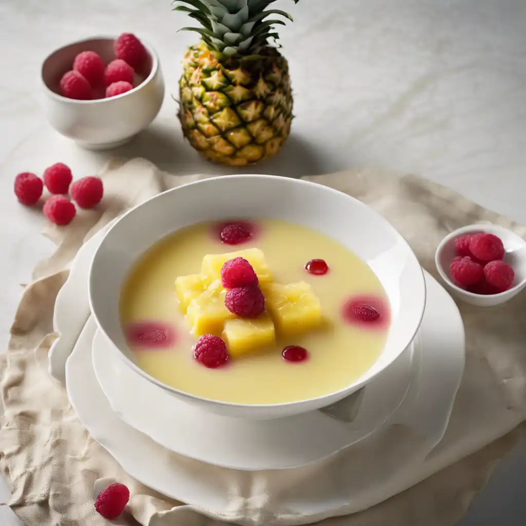 Pineapple Soup with Gingered Raspberries