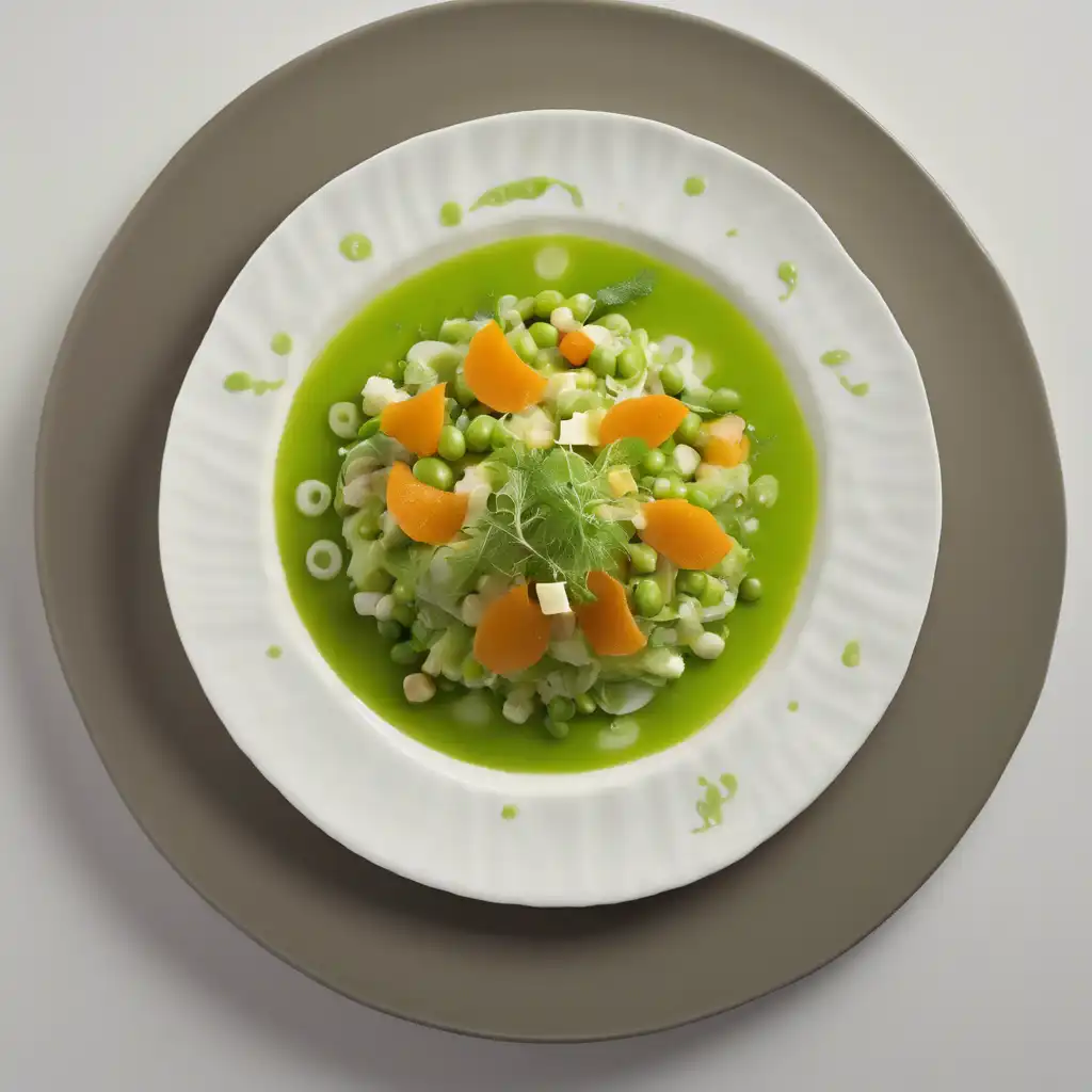 Mornish Pittus Salad with Green Peas and Endive, Gazpacho Dressing