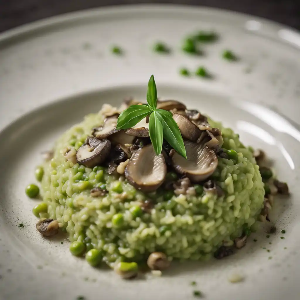 Green Pea Risotto with Truffle and Mushroom Ragu