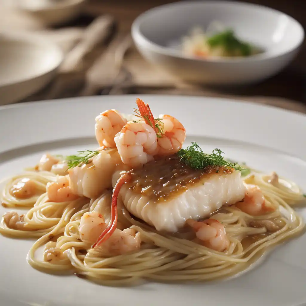 Cod Fillet with Tirolean Noodles and Shrimp