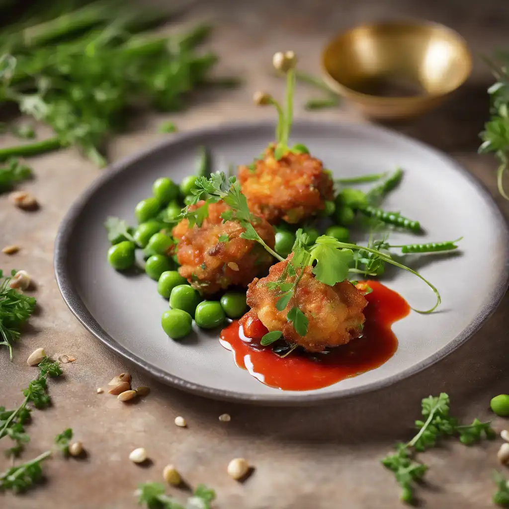 Quail Conch Fritters with Fresh Peas and Pine Nuts