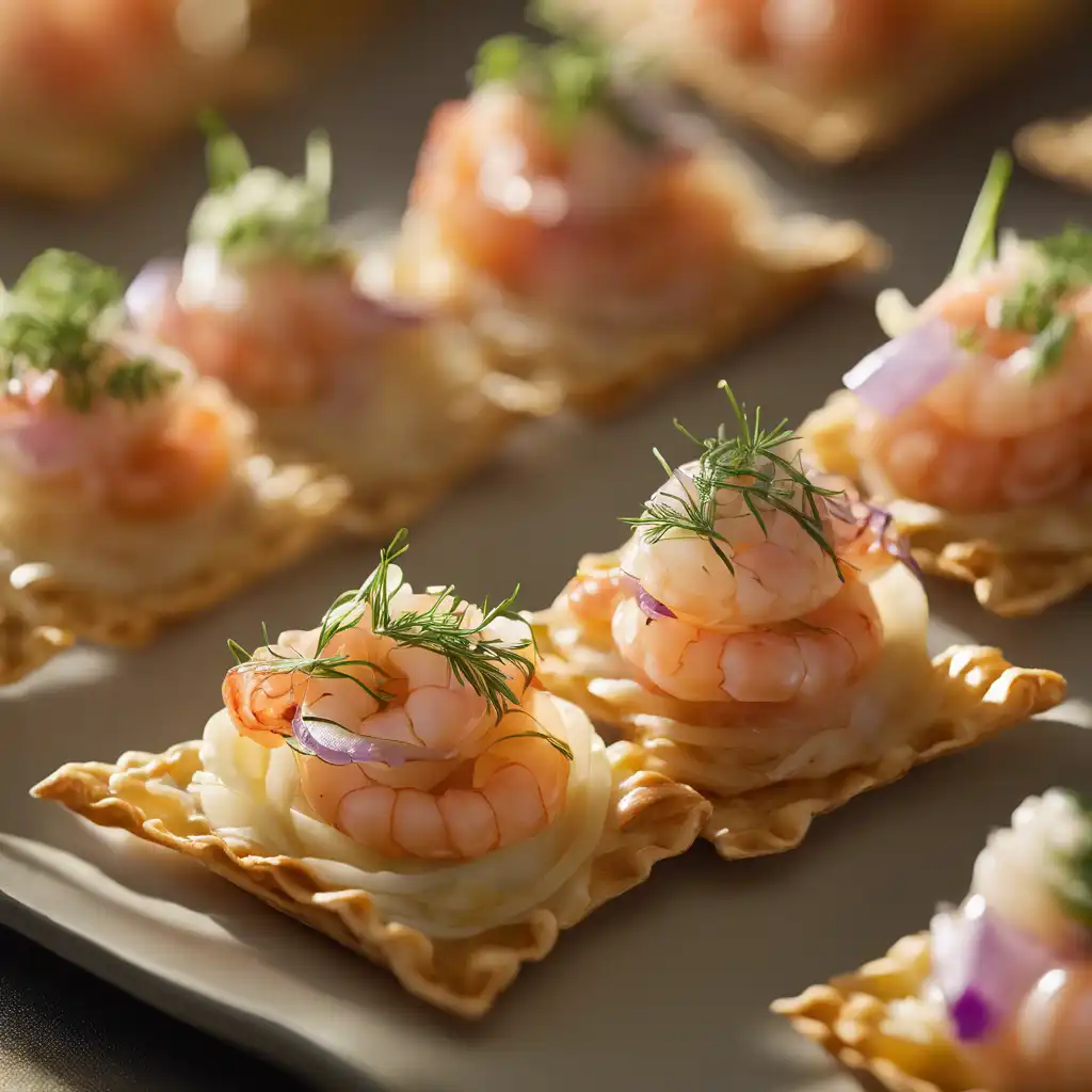 Fines Galletes with Pear and Shrimps