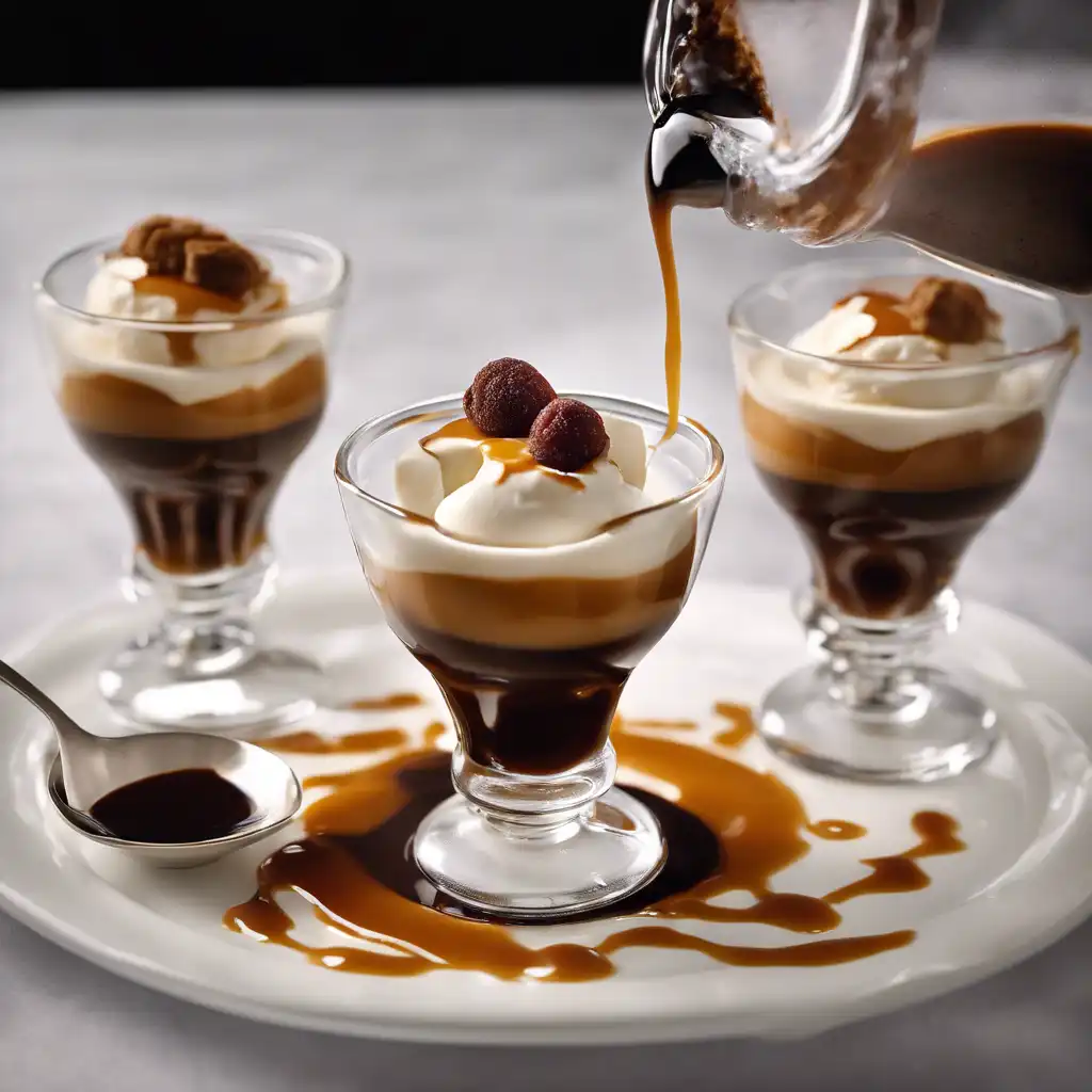 Frozen Coffee Parfait with Caramel Cognac Sauce