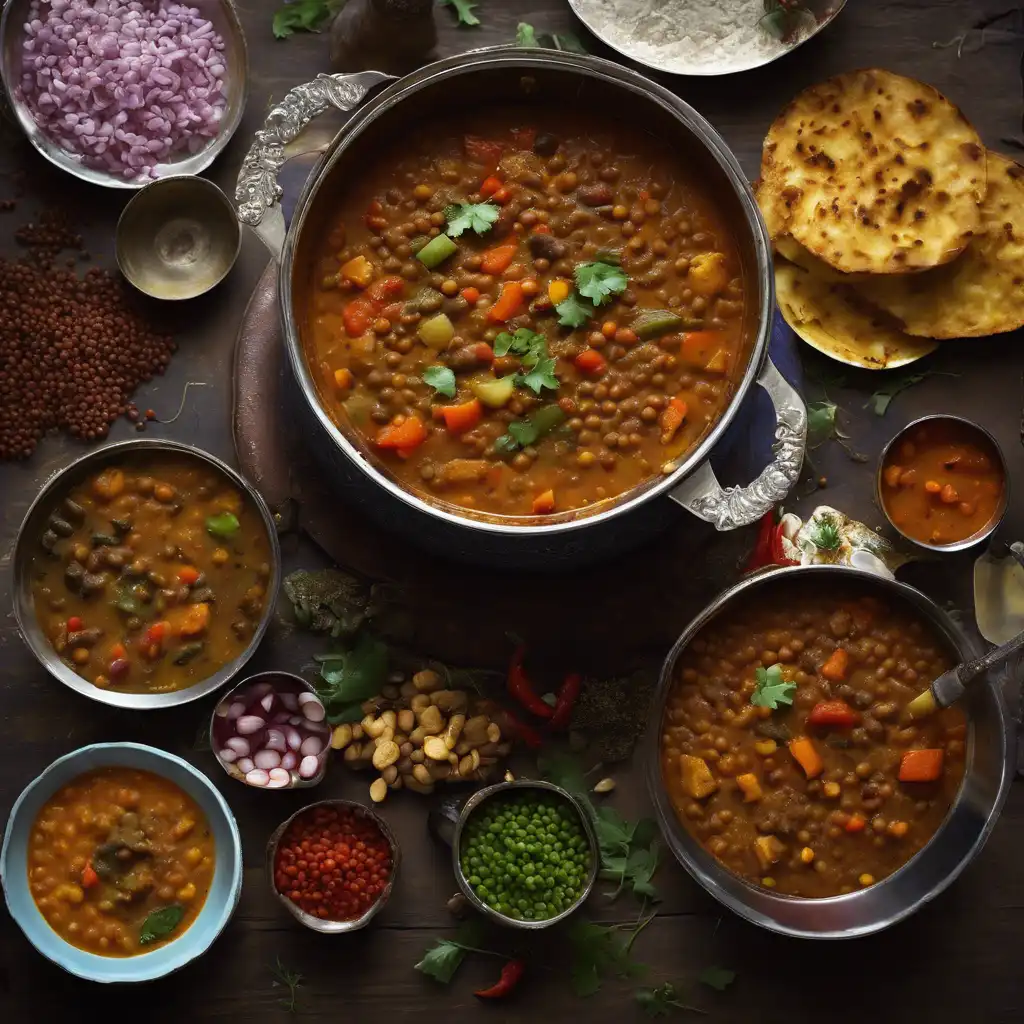 Foto de Sambar (caril picante de lentilhas e legumes)