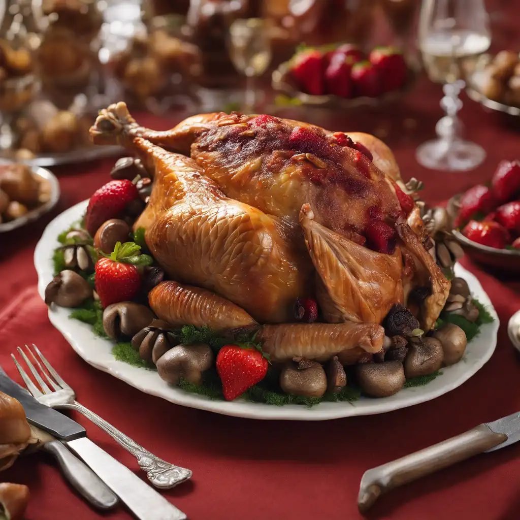 Stuffed Turkey with Strawberry-Pecan Filling and Mini Mushroom Caps