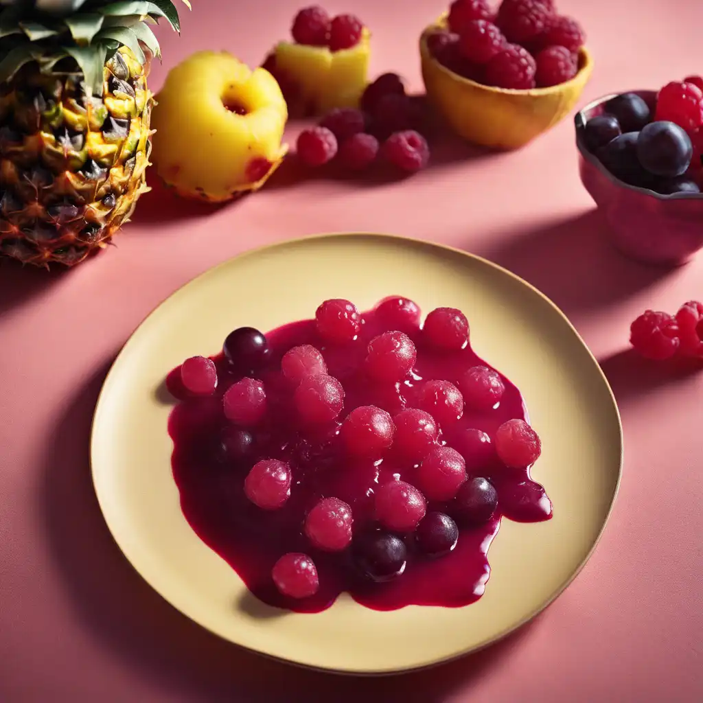 Pineapple with Grapes in Raspberry Syrup