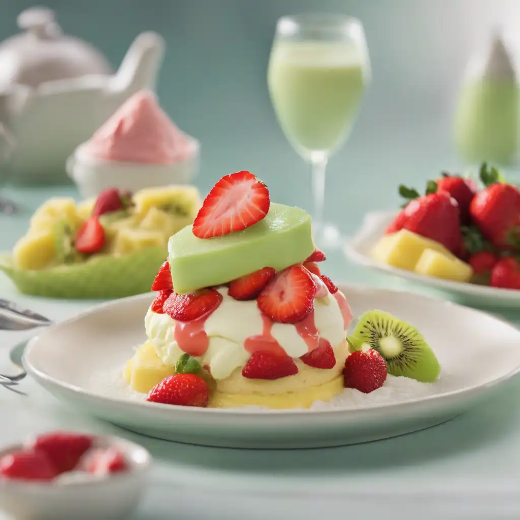 Strawberry Shortcake with Pineapple Ice Cream and Kiwi-Honeydew Ice Cream