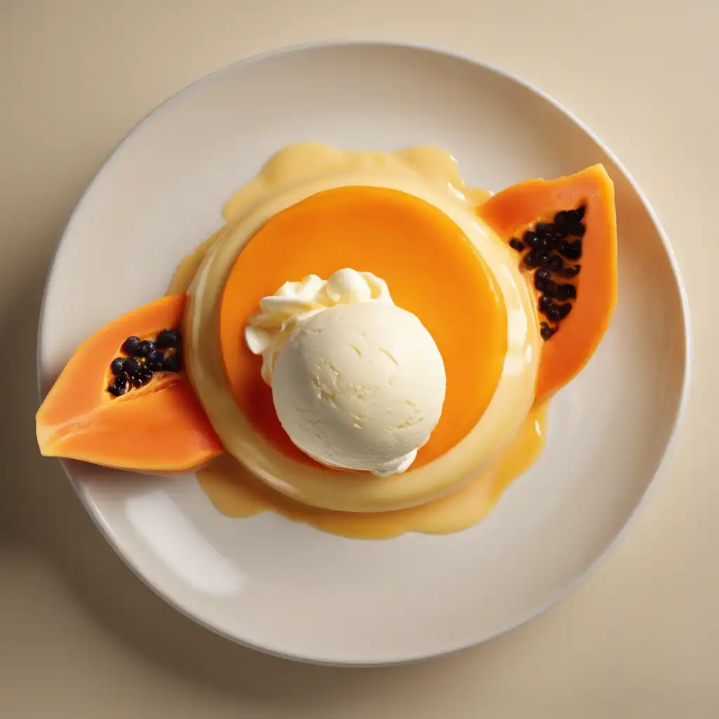 Papaya Diet Flan with Vanilla Ice Cream