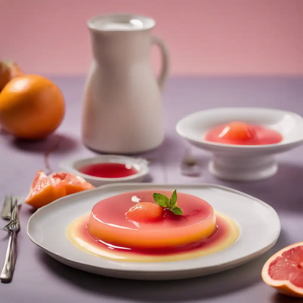 Condensed Milk Pudding in Grapefruit with Acerola Syrup