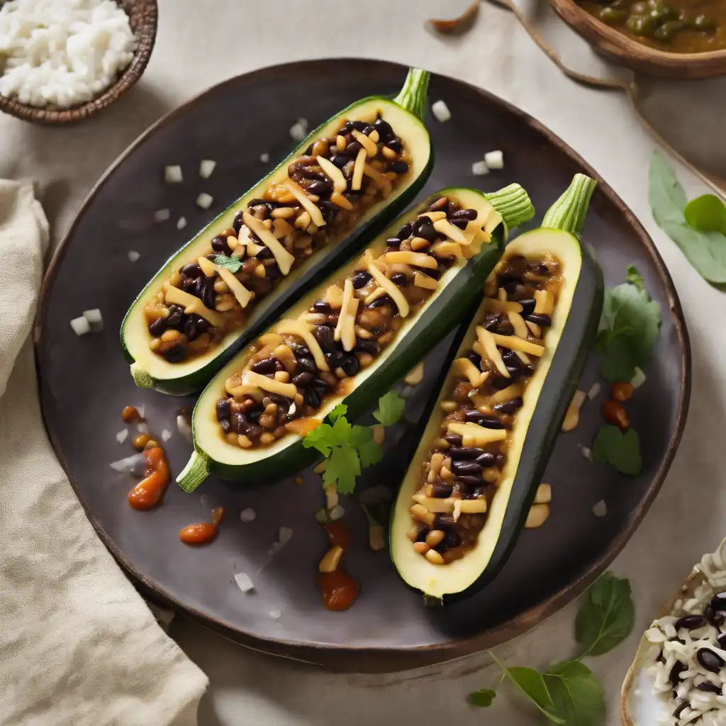 Stuffed Zucchini with Tamarind Sauce and Black Bean Salad