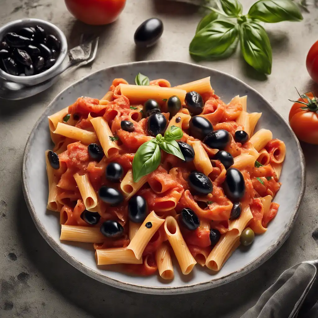 Tomato Pasta with Black Olives and Basil