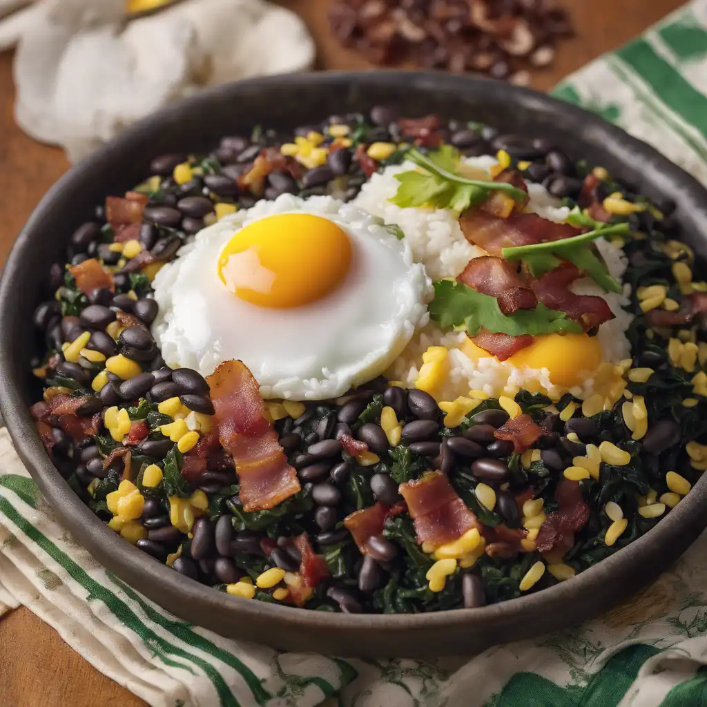Foto de  Arroz com feijão,couve, ovos e bacon