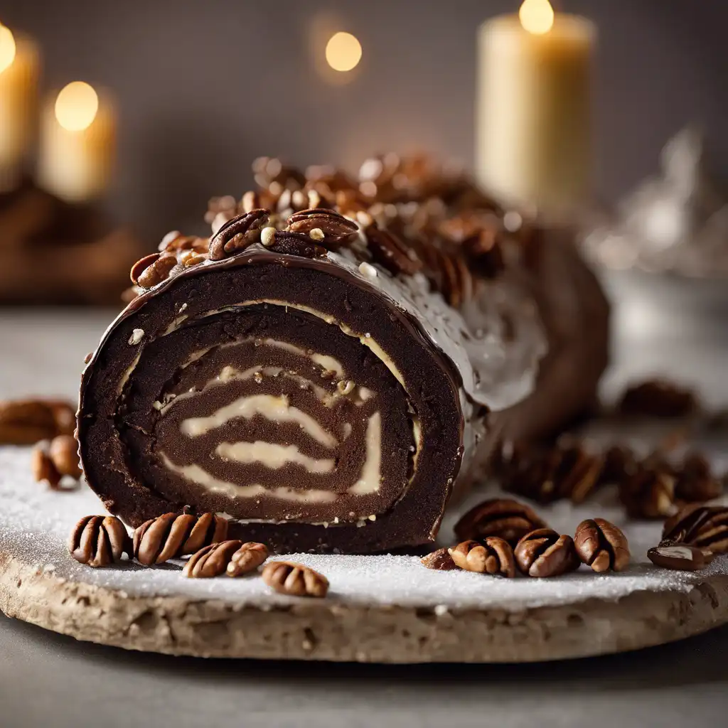 Brazilian-Style Chocolate and Pecan Yule Log Cake