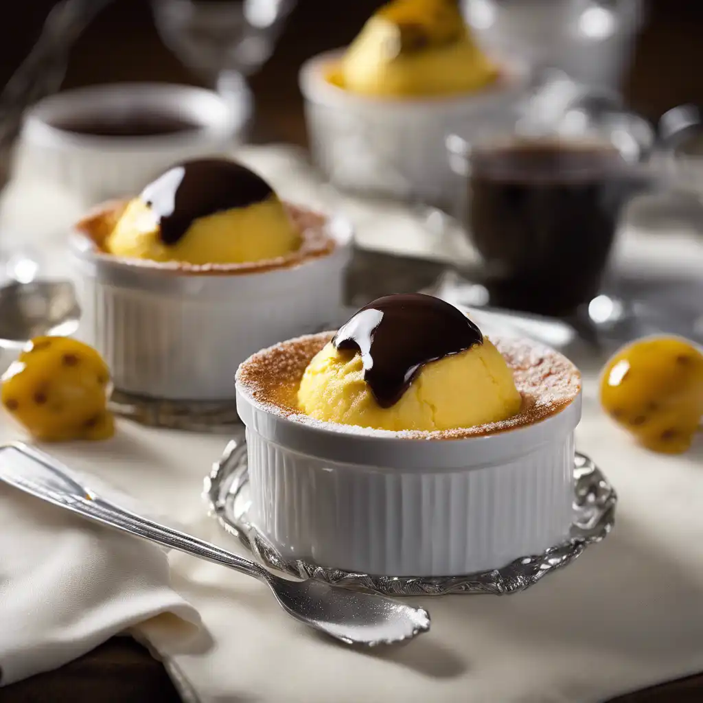 Passion Fruit Soufflé with Chocolate Sauce