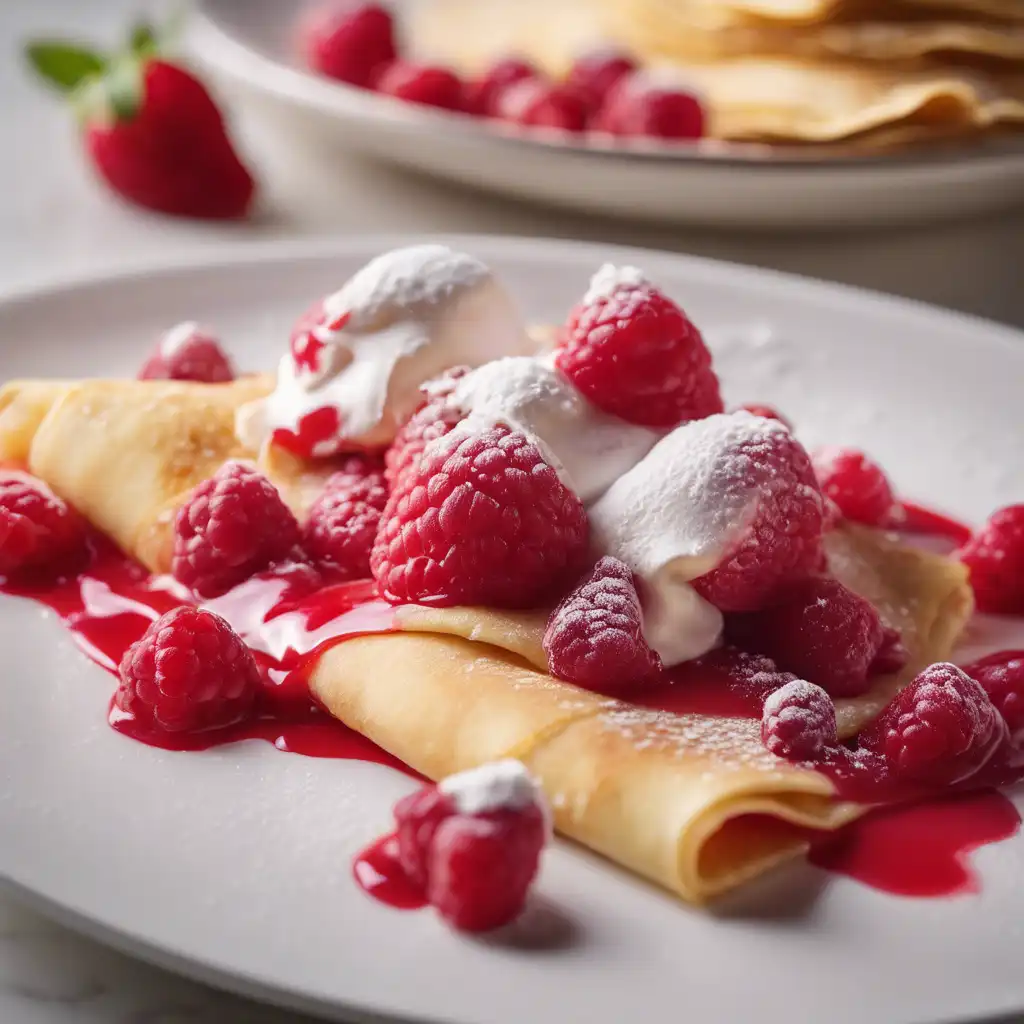 Raspberry Crepe with Strawberry Sauce