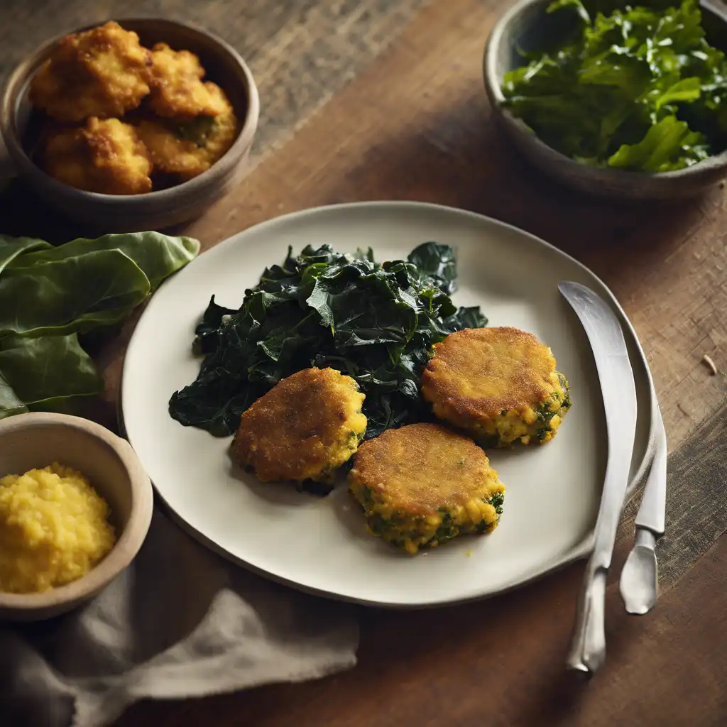 Cornmeal Fritter with Collard Greens