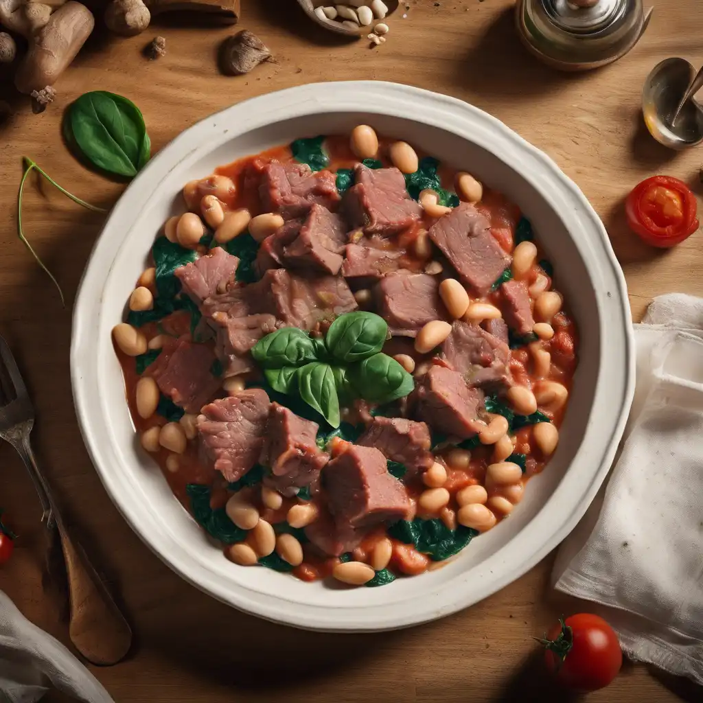 Dried Beef Casserole with White Beans and Spinach Sauce