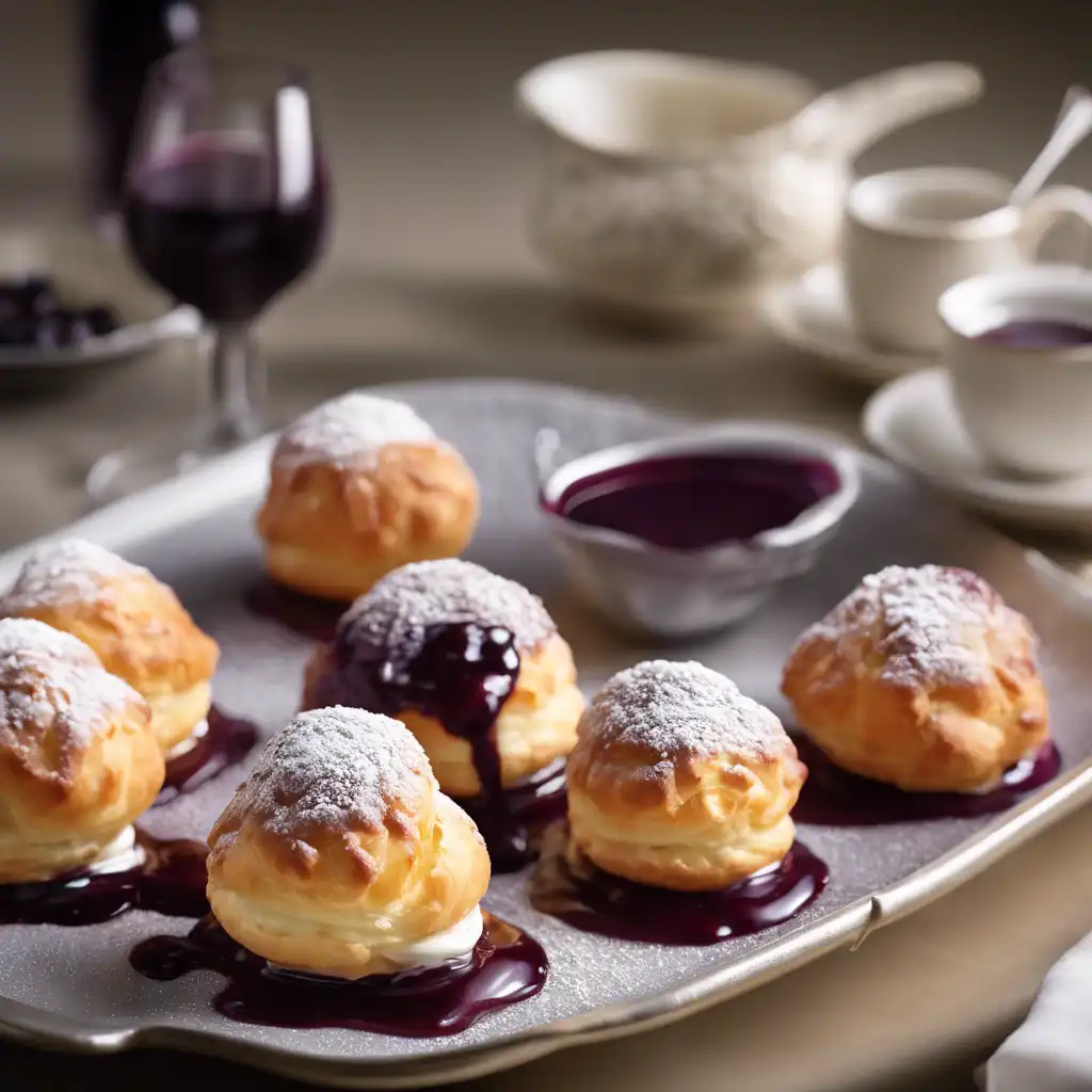 Creme-Filled Cream Puffs with Cassis Sauce