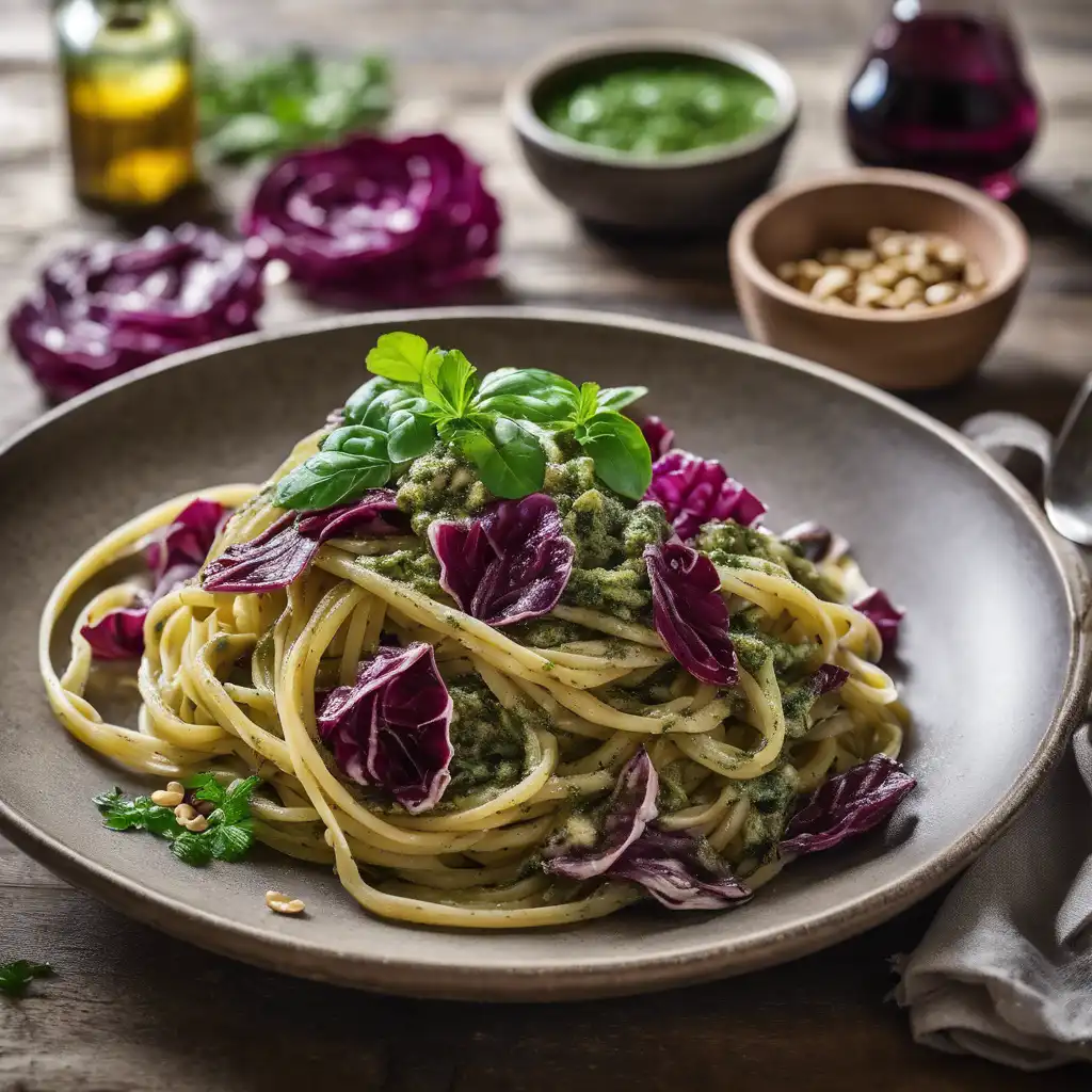 Racoon Linguine with Radicchio and Parsley Pesto