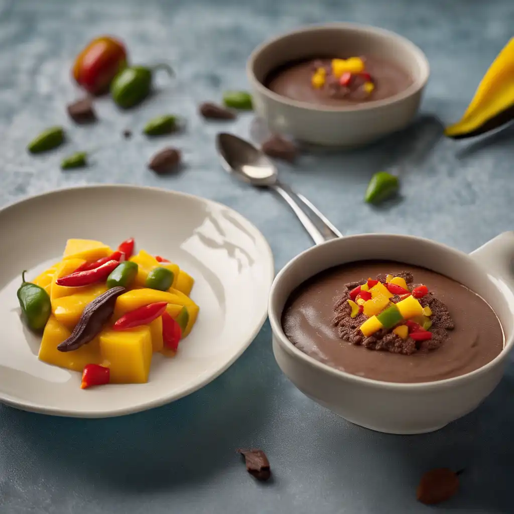 Cocoa Pudding with Mango and Peppers