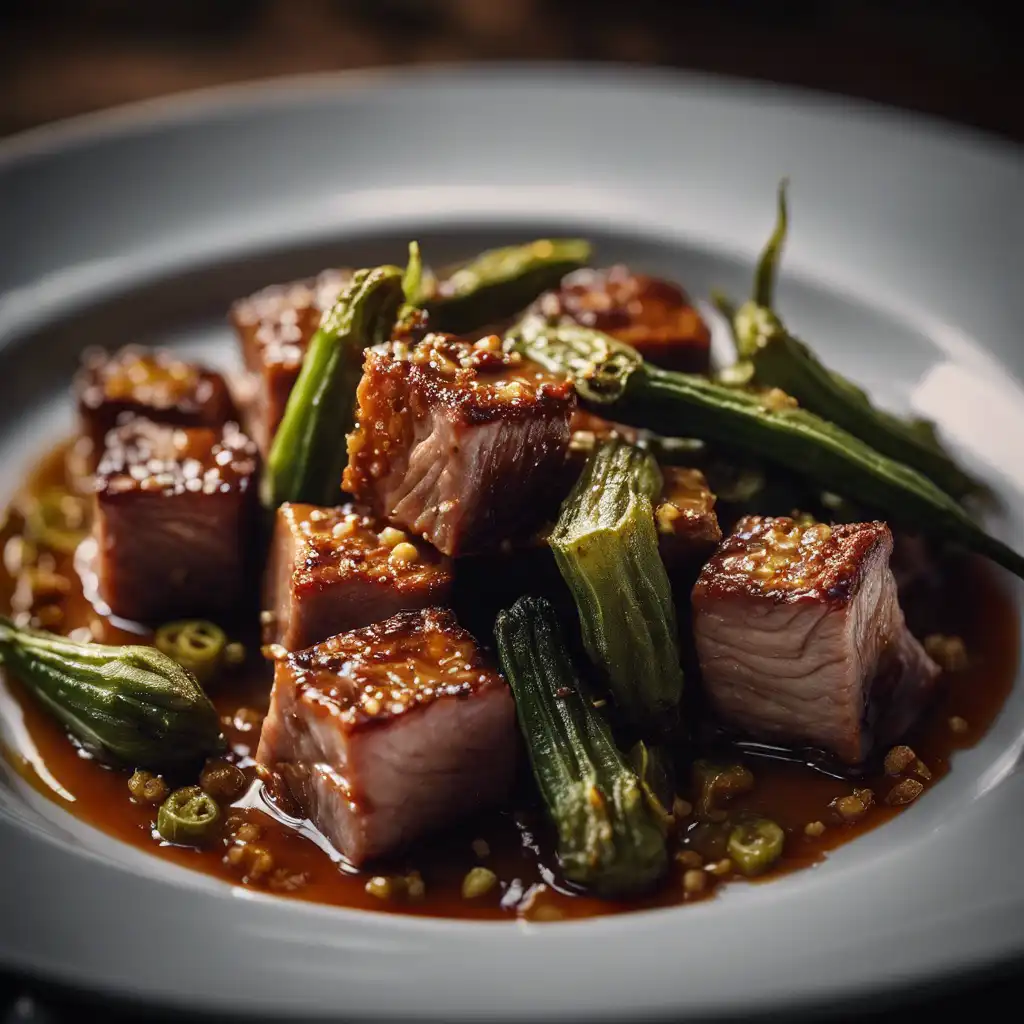 Braised Pork Cubes with Okra