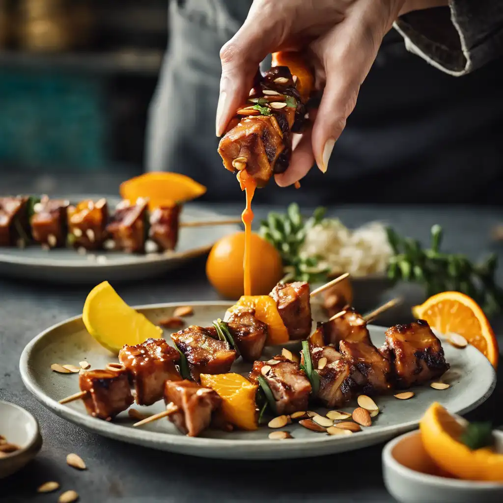 Orange-Glazed Pork Skewers with Almonds