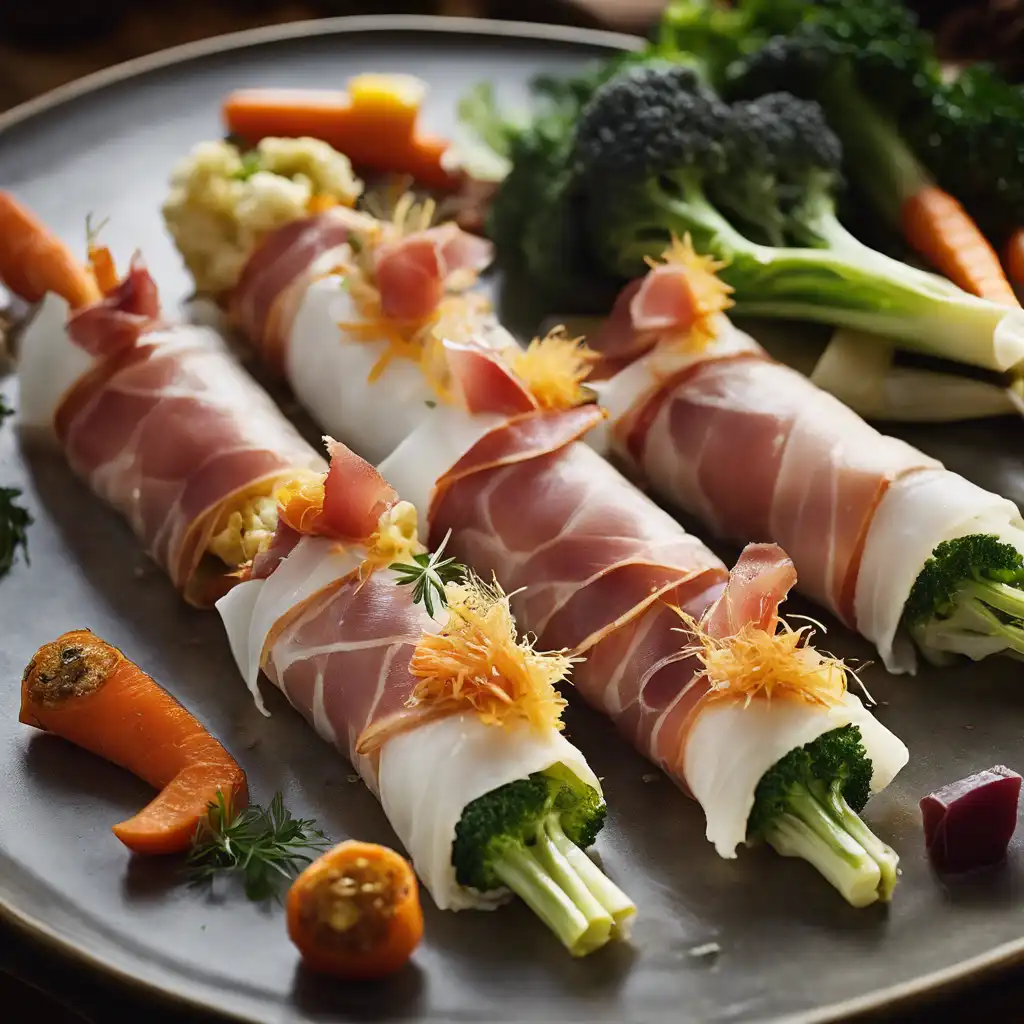 Parma Ham-Wrapped Fish Roll with Mushrooms and Vegetables