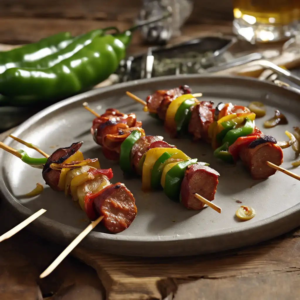 Linguiça with Onion and Green Pepper Skewers