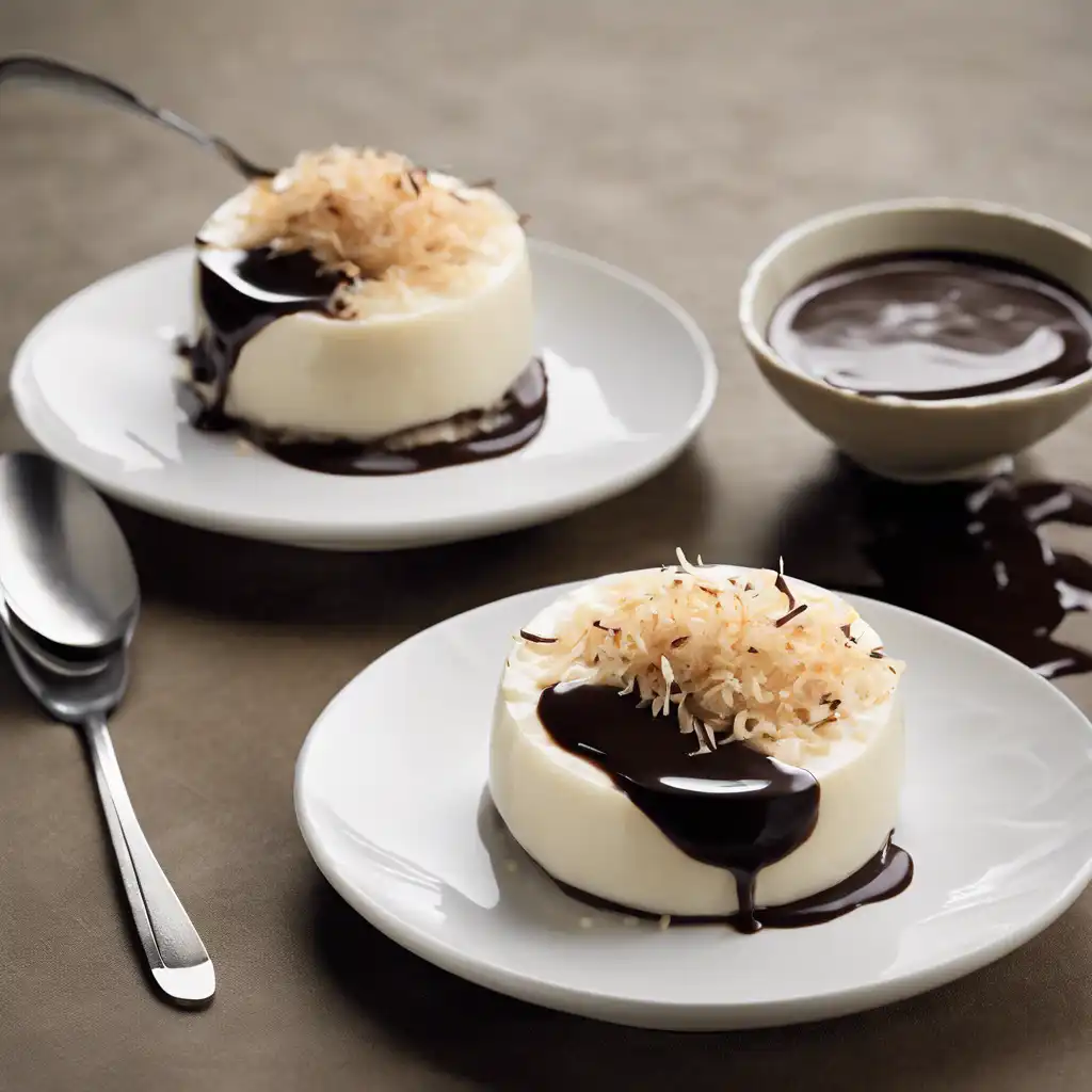 Coconut Pudding with Chocolate Sauce