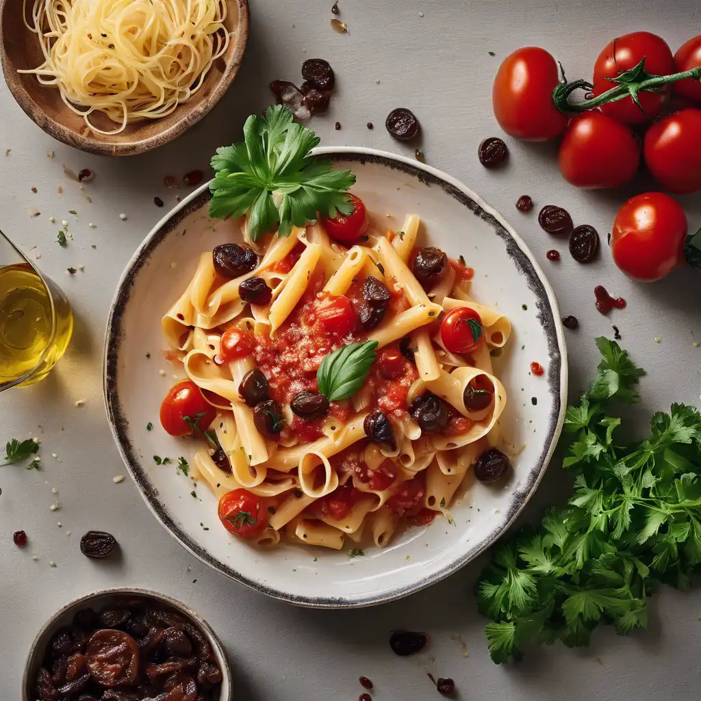 Tomato-Cherry Anchovy Pasta with Raisins and Parmesan