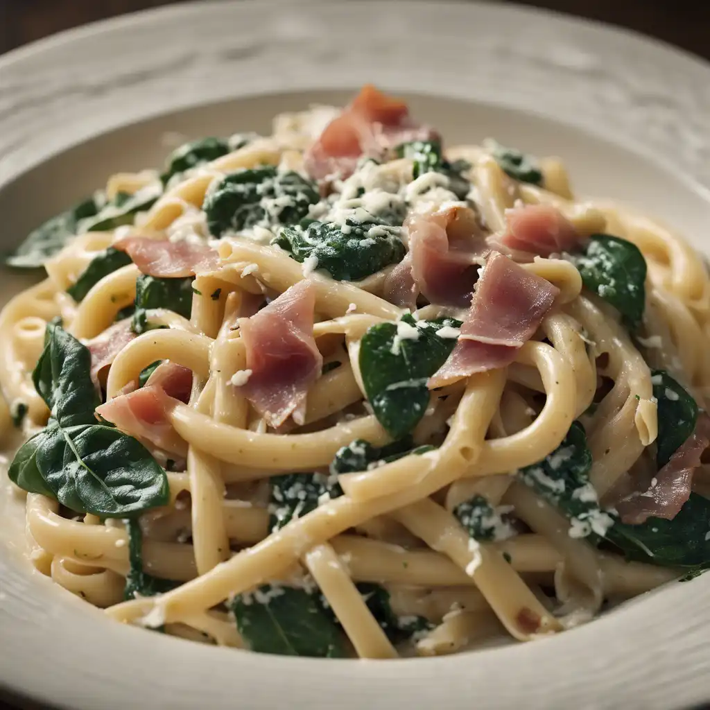 Foto de Bucatini com gorgonzola, 
Presunto e espinafre