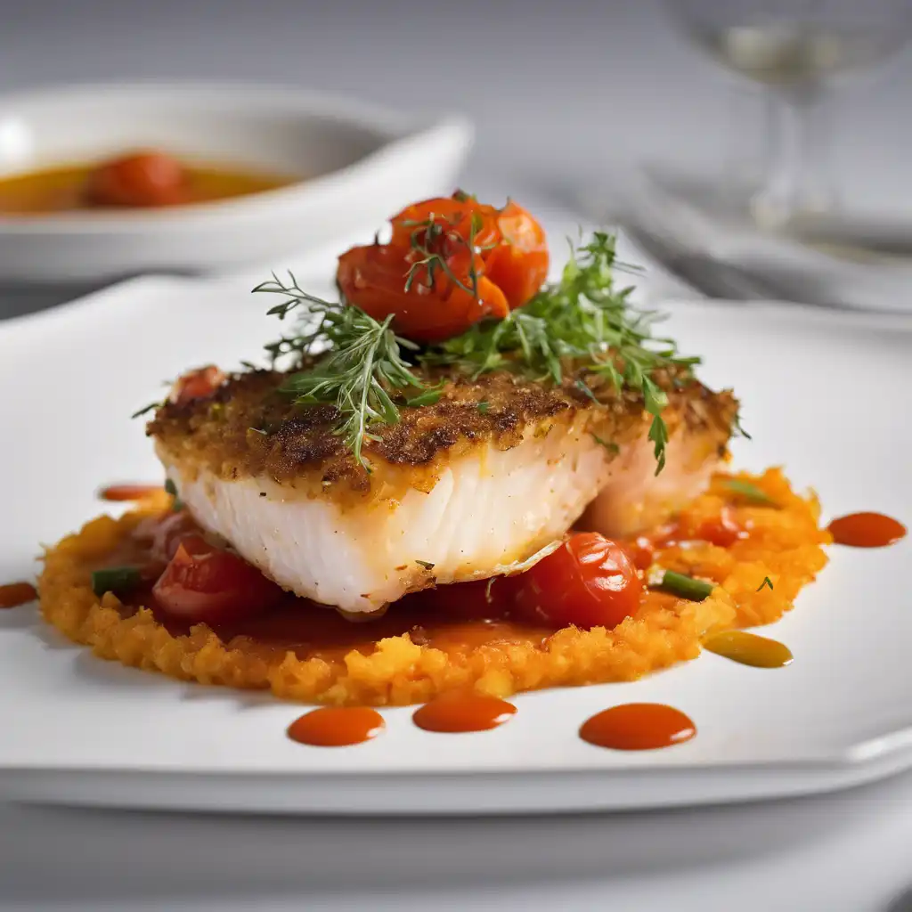 Cod Fish in Sweet Potato Crust with Grilled Tomato