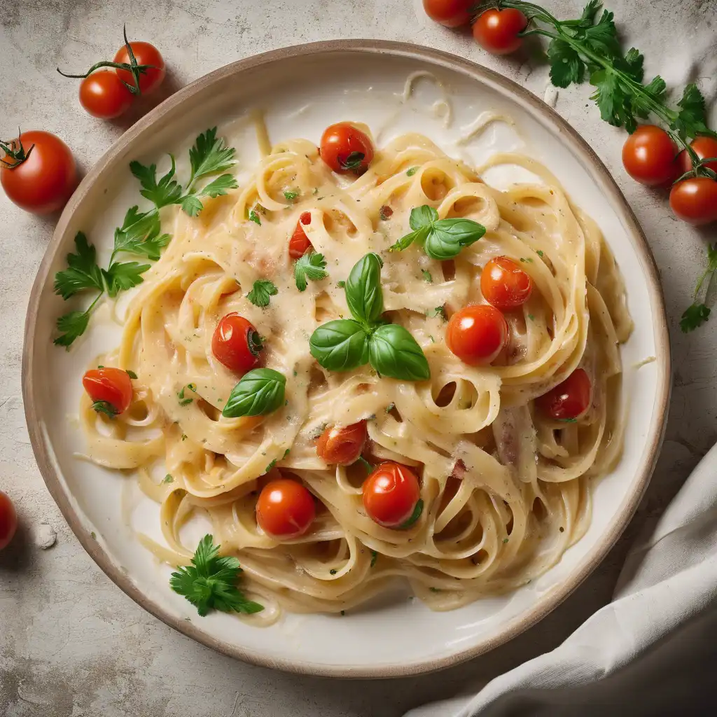 Sylvia and Cherry Tomato Pasta with Creamy Cheese Sauce