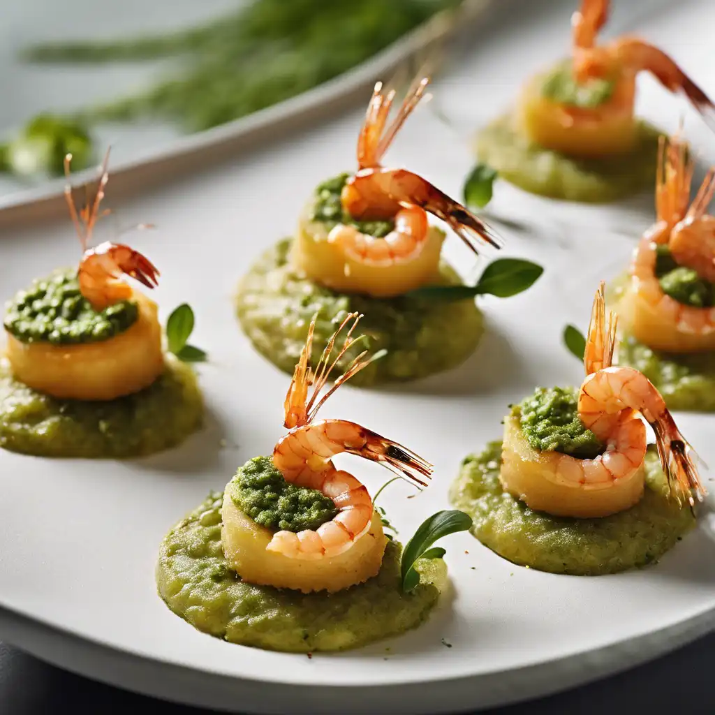 Mandioca Cakes with Mustard Leaves and Smoked Shrimp