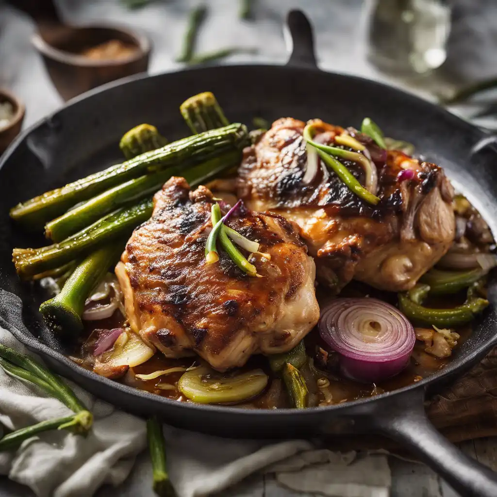 Braised Chicken Thighs with Onions and Grilled Okra