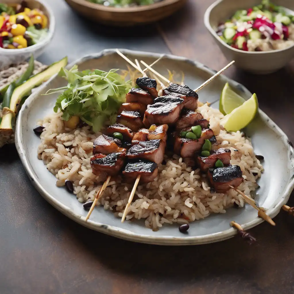 Pork Chops with Black Bean Salad and Jambu Rice